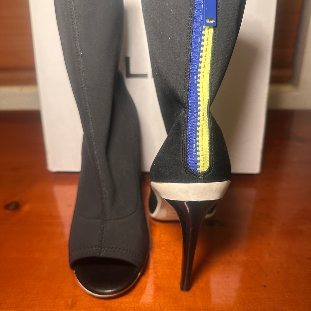 Aldo Black Heeled Booties with Blue and Yellow Zipper